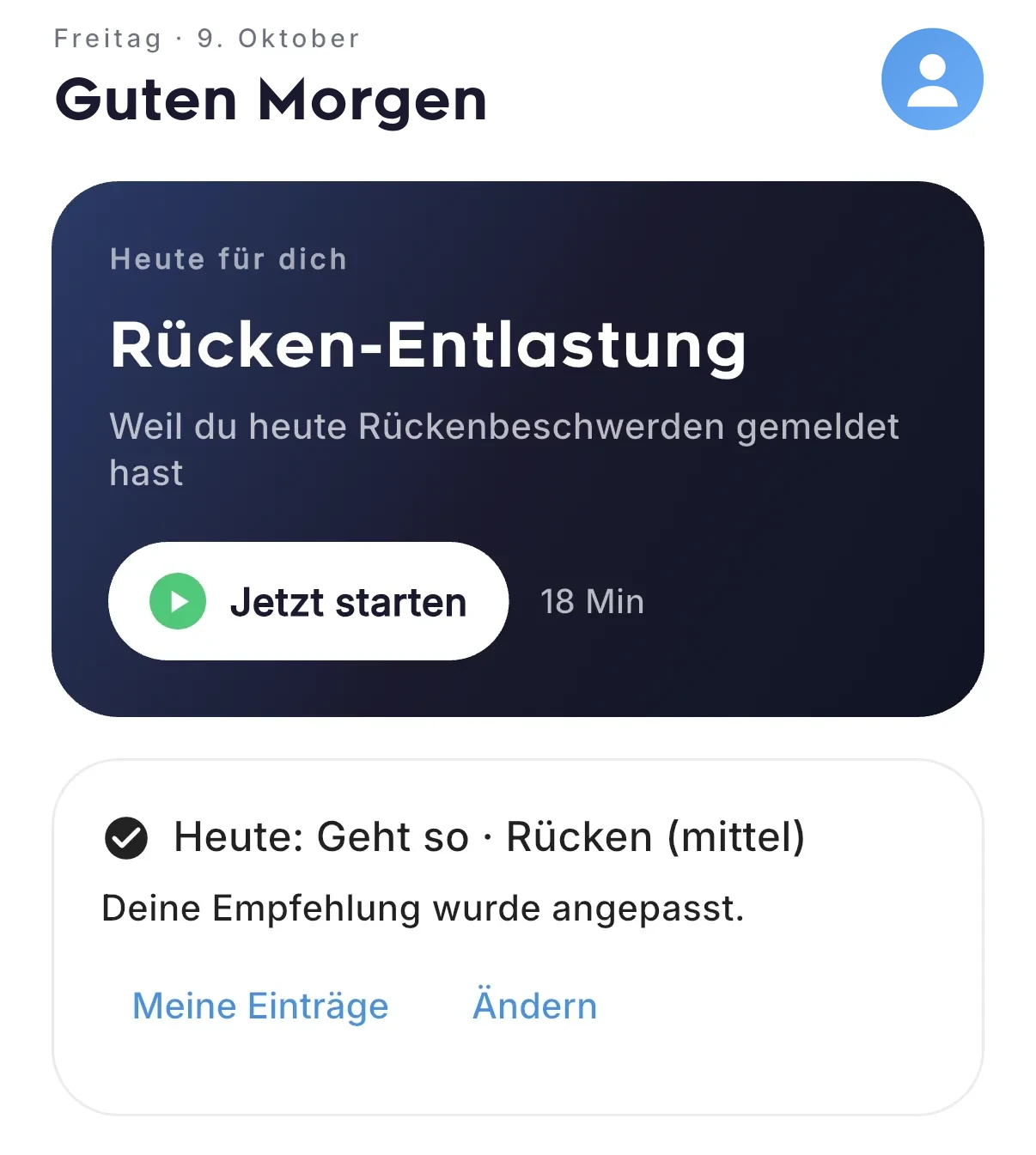 FITprofil App: angepasste Empfehlung nach dem Check-in