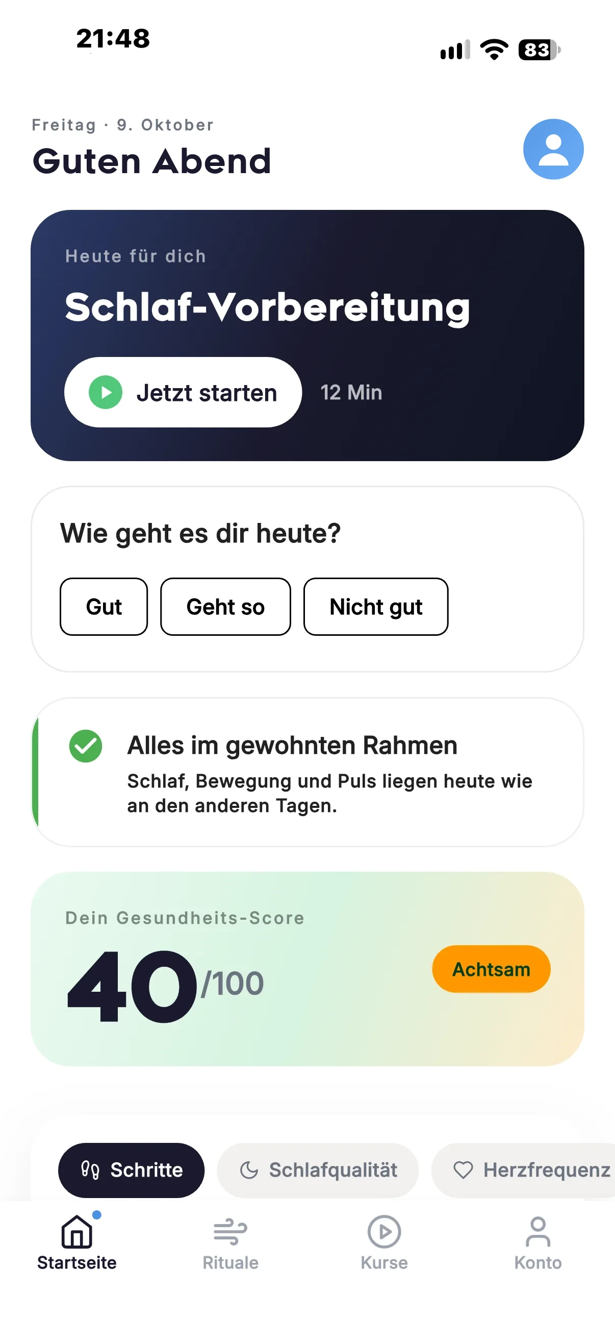 FITprofil App: Check-in, wie es dir heute geht