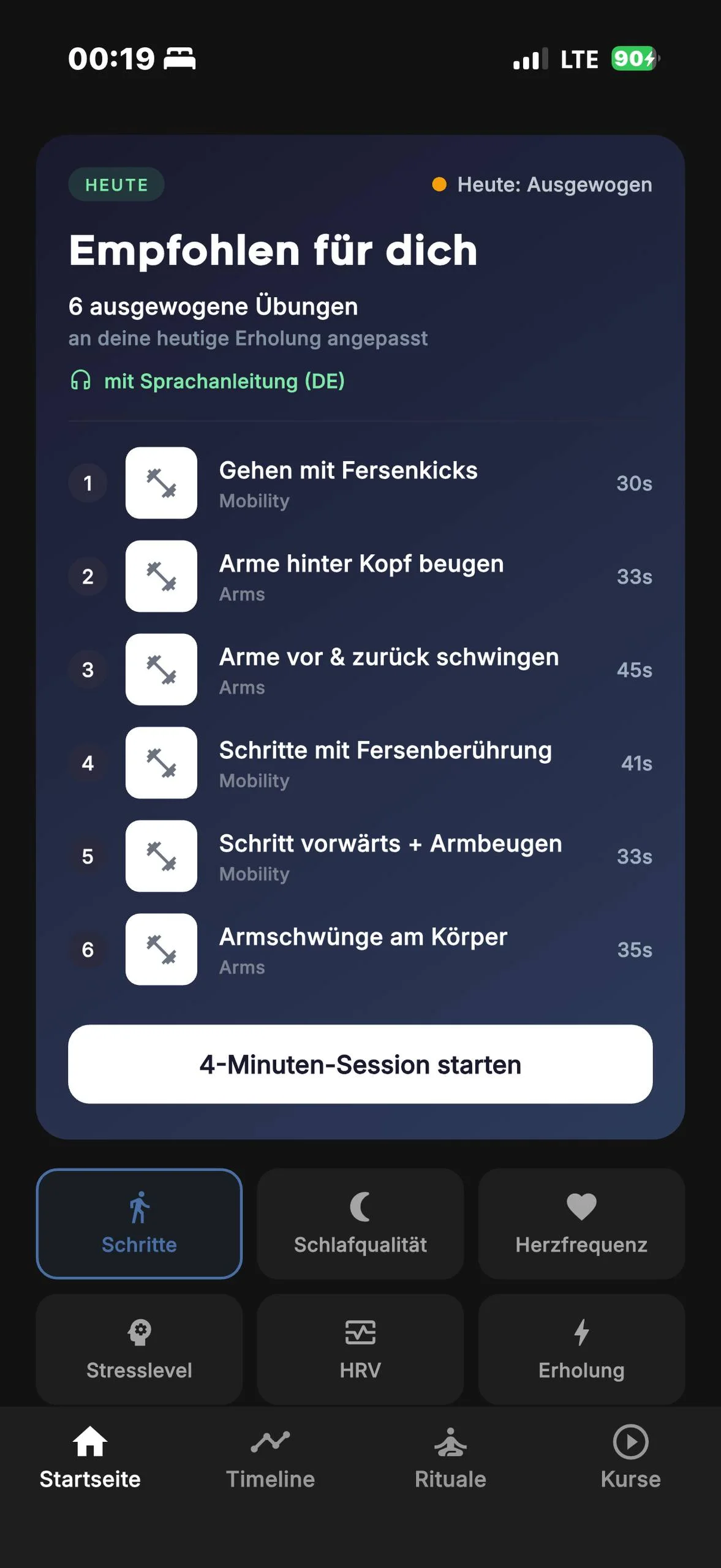 FITprofil-App: an die heutige Erholung angepasste Übungen