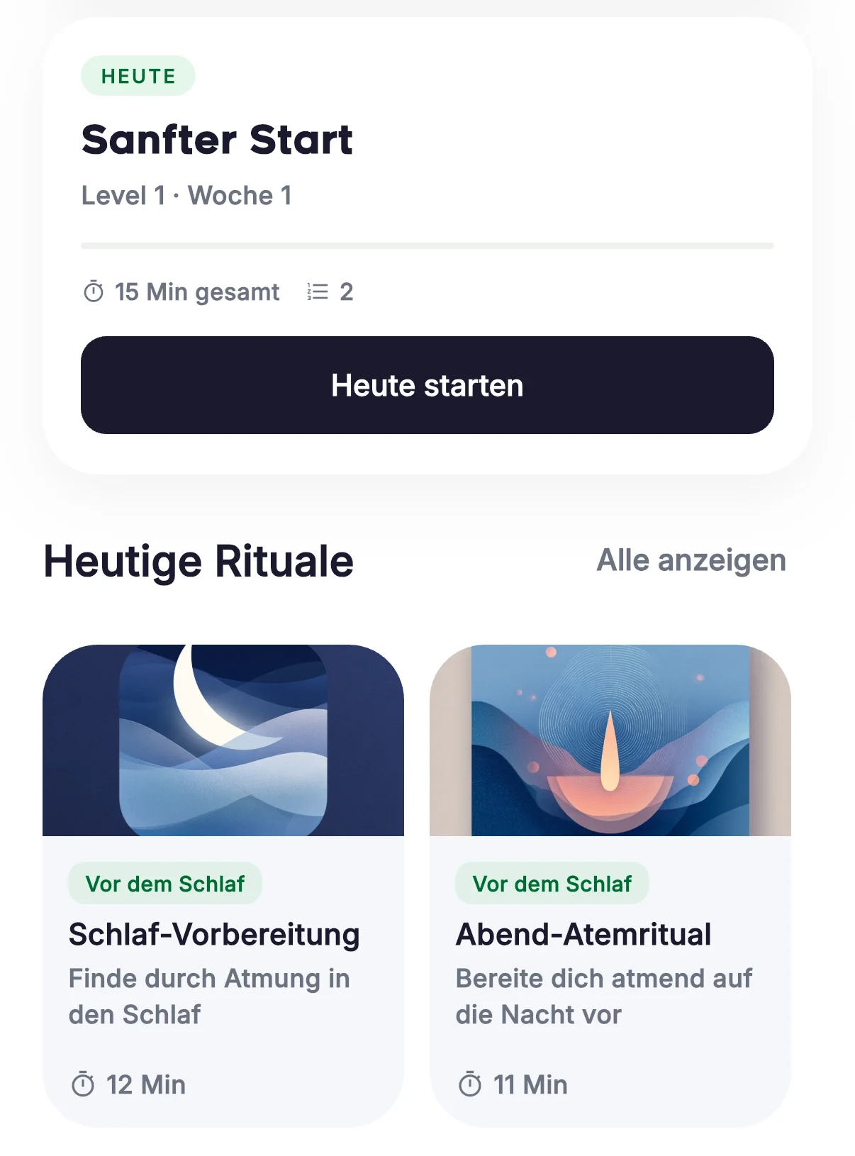 FITprofil App: Programm Sanfter Start, Level 1, Woche 1, 15 Minuten